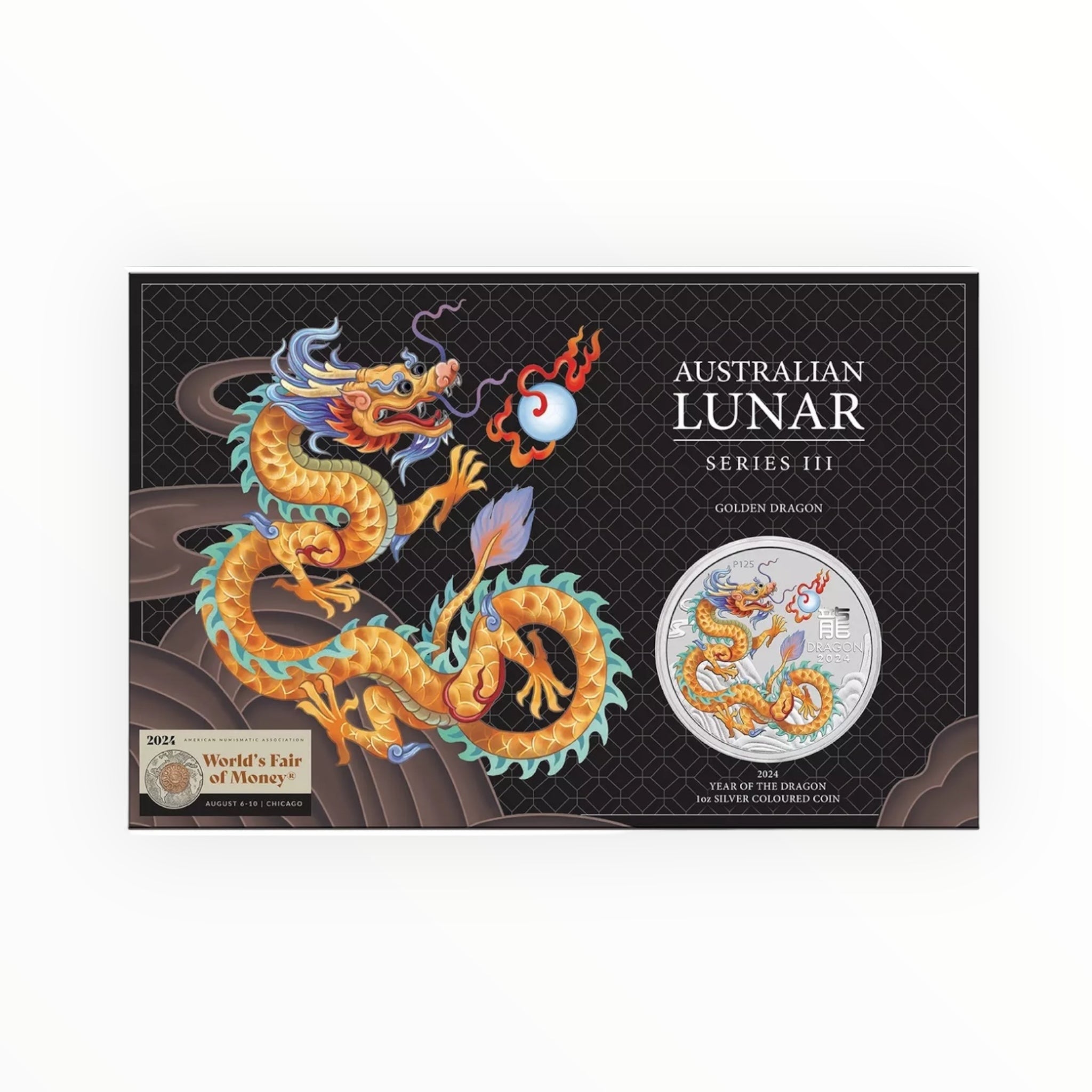 2024 Australia Lunar Golden Dragon Colorized ANA WMF 1 oz Silver Coin in Card